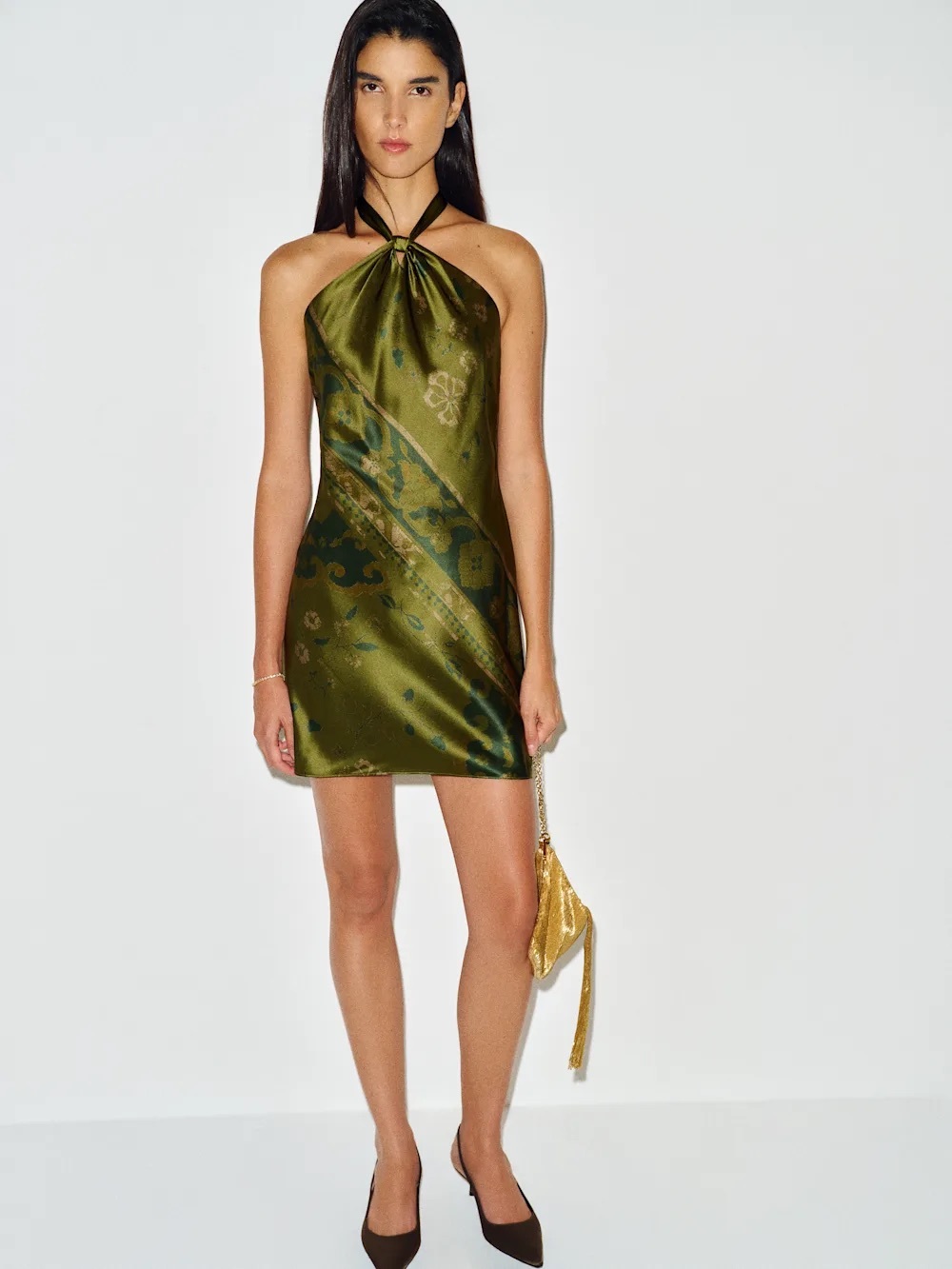 Reformation Opaline Silk Dress In emerald tapestry, NEW WITHOUT TAGS, NEVER WORN
